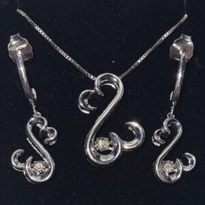 Open Hearts Rhythm Diamond Accents Sterling Silver Pendant & Earrings